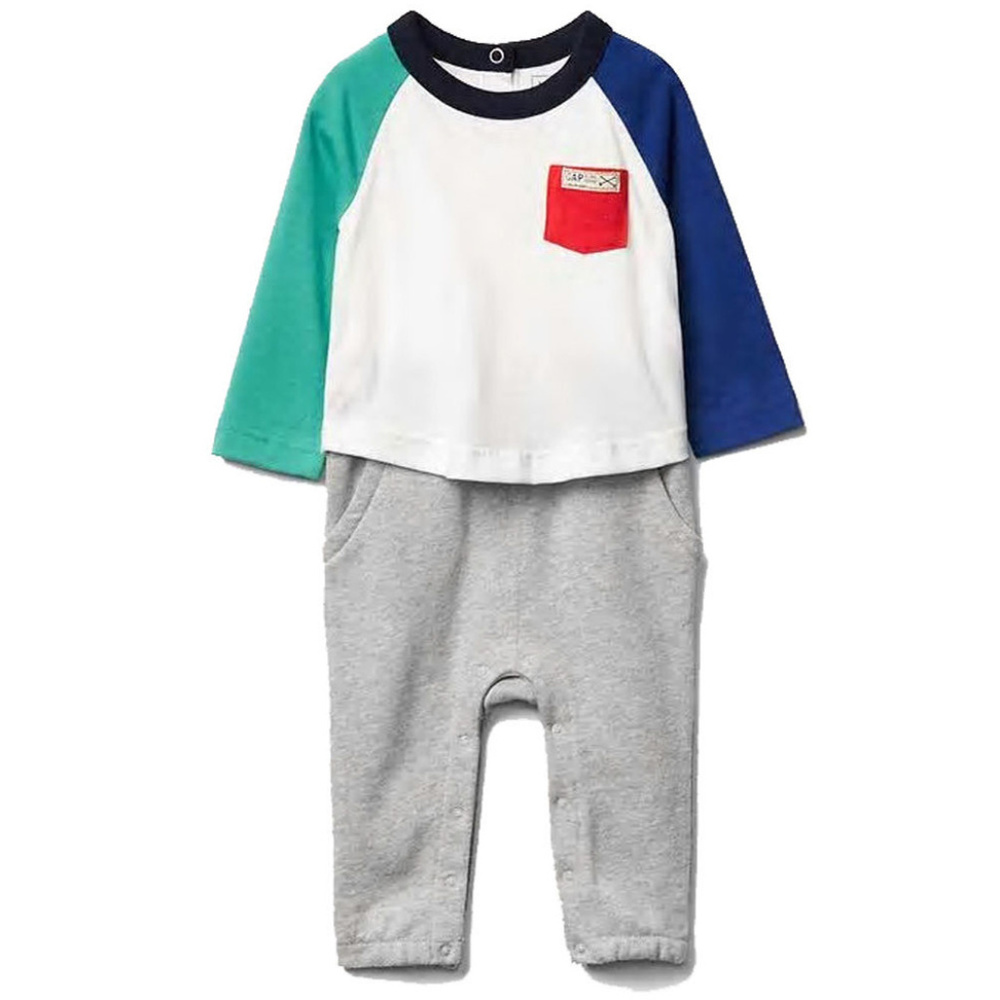 Baby Gap NWT Colorblock Pocket Shirt Romper 0-3-6-12 Months
